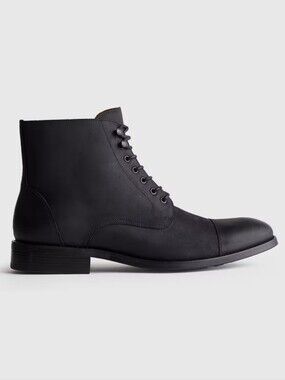 Quince Crafted Leather Cap Toe Lace-up Boot - Matte Black